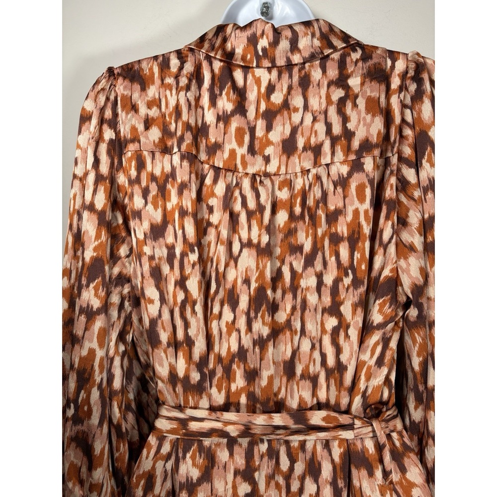 ENTRO Dress Size Large Spotted Chocolate Brown Rust Belted Button Cuff Boutique - Picture 6 of 8